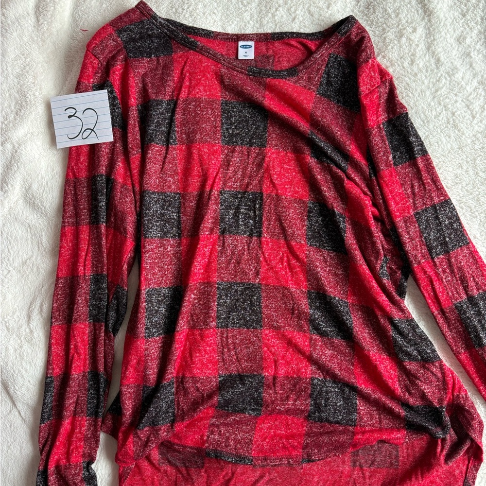 Old Navy Red and Black Plaid Scoop Neck Long Sleeve Top
